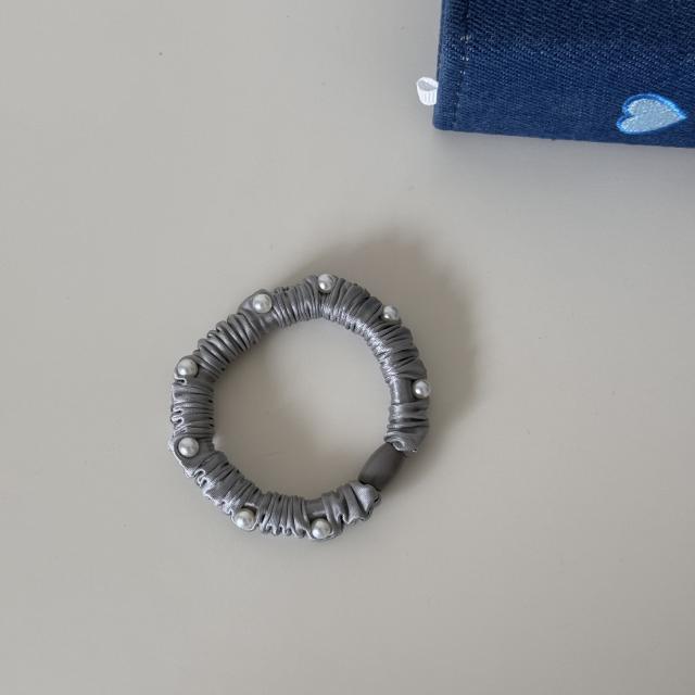 Elegant pearl bead plain satin hair ties rubber band for women