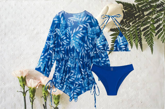 New Bikini Three-piece Swimsuit set for Women Loose Sexy Mesh Split Swimsuit