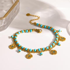 18KG turquoise bead stainless steel anklet boho foot jewelry