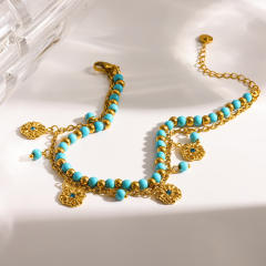 18KG turquoise bead stainless steel anklet boho foot jewelry