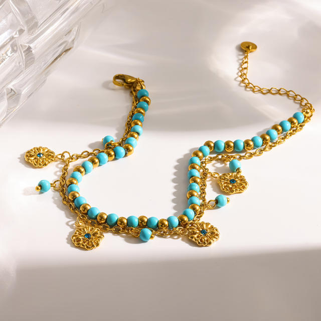 18KG turquoise bead stainless steel anklet boho foot jewelry
