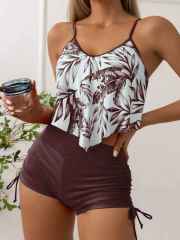 New Swimwear Women's Printed Multicolor Large Lotus Leaf swimsuit