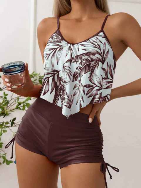 New Swimwear Women's Printed Multicolor Large Lotus Leaf swimsuit