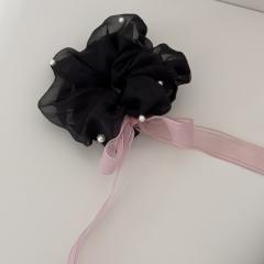 Korean fashion mesh scrunchies hair ties with pearl bow