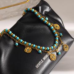 18KG turquoise bead stainless steel anklet boho foot jewelry