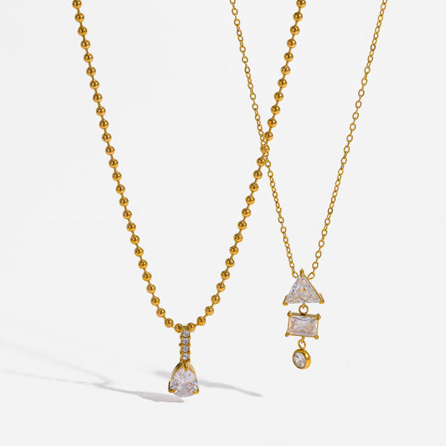 Dainty geometric diamond pendant stainless steel necklace