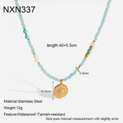 Mint Green Natural Stone Necklace with 18K Gold-Plated Stainless Steel Starburst Pendant