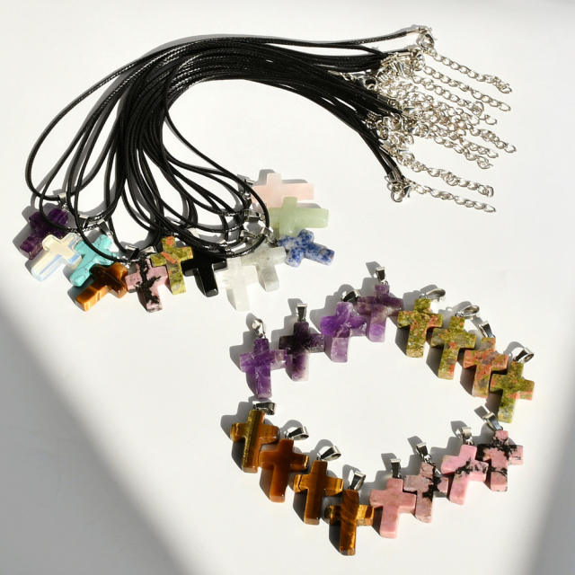 Fashion Cross Agate Pendant Necklace