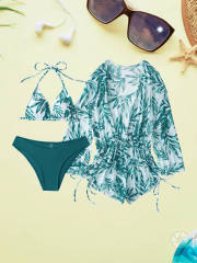 New Bikini Three-piece Swimsuit set for Women Loose Sexy Mesh Split Swimsuit