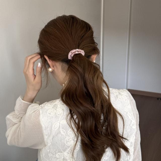 Elegant pearl bead plain satin hair ties rubber band for women