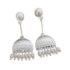 Chinese trend bead tassel geometric metal earrings