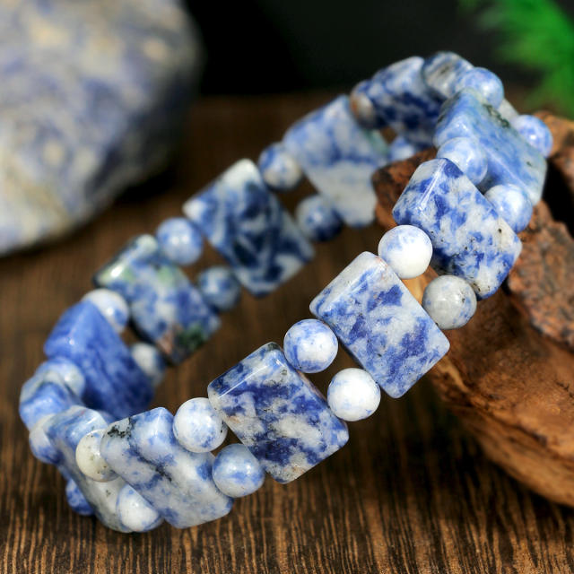 Retro Blue Dot Stone Double-Row Bracelet for Women men