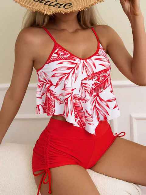 New Swimwear Women's Printed Multicolor Large Lotus Leaf swimsuit