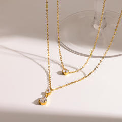 18KG dainty two layer stainless steel necklace diamond necklace