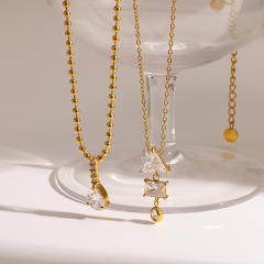 Dainty geometric diamond pendant stainless steel necklace