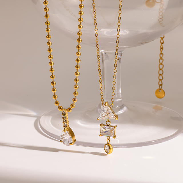 Dainty geometric diamond pendant stainless steel necklace
