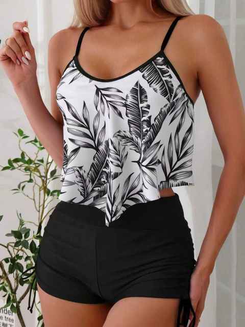 New Swimwear Women's Printed Multicolor Large Lotus Leaf swimsuit
