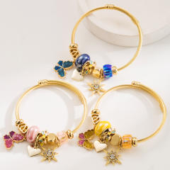 New Beaded Stainless Steel Bracelet Oil Dropping Butterfly Diamond Six-pointed Star Pendant