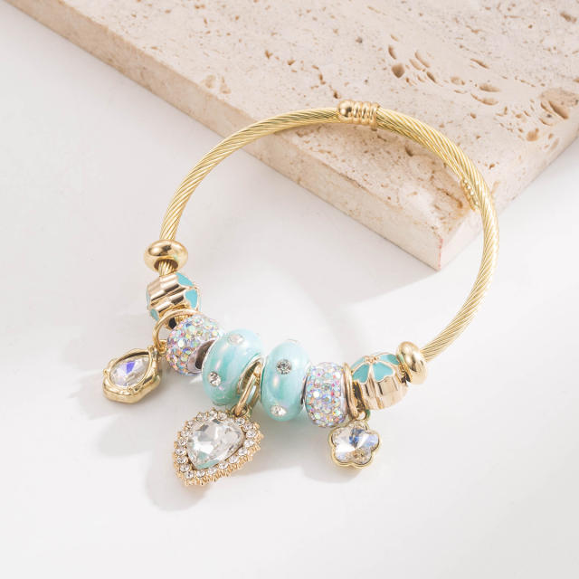 Korean Style Bracelet Beaded Diamond-Encrusted Heart Flower Bracelet for Women