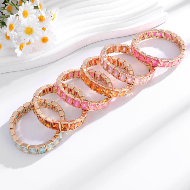 Fashionable colorful glass crystal elastic bangle bracelet for women
