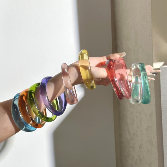 Special-Shaped Colorful Acrylic Round Bracelet Irregular Simple Geometric Transparent Resin Bracelet