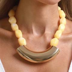 Vintage Geometric Resin Handmade Beaded Necklace Exaggerated CCB Choker Jewelry for Women