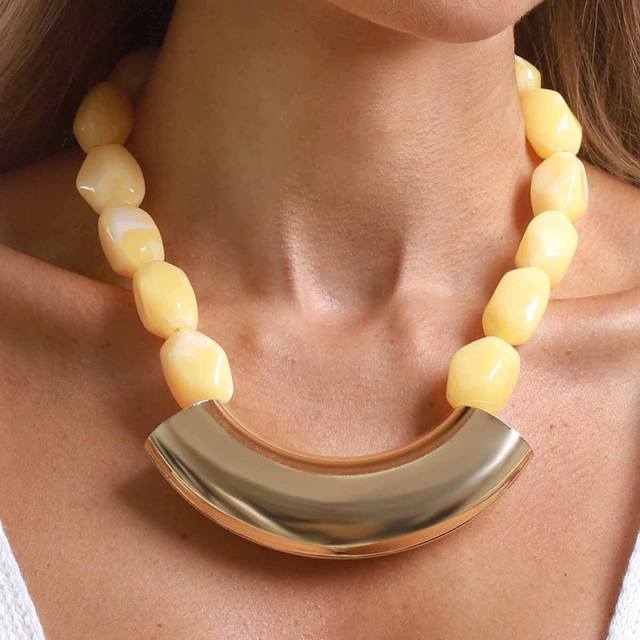 Vintage Geometric Resin Handmade Beaded Necklace Exaggerated CCB Choker Jewelry for Women