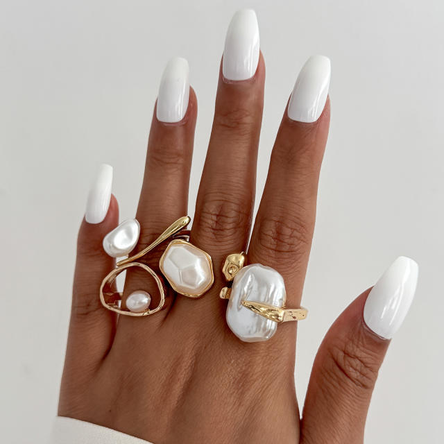 Baroque imitation pearl inlaid Personalized rings set stackable rings for women