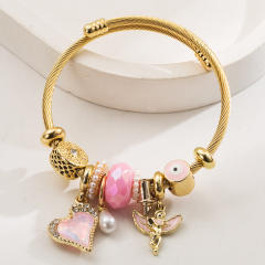 Handmade beaded stainless steel bracelet with love angel alloy accessories