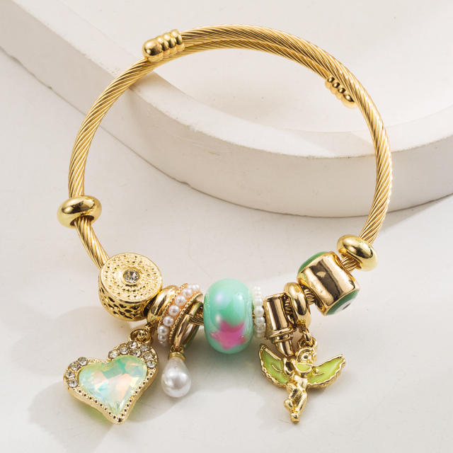Handmade beaded stainless steel bracelet with love angel alloy accessories