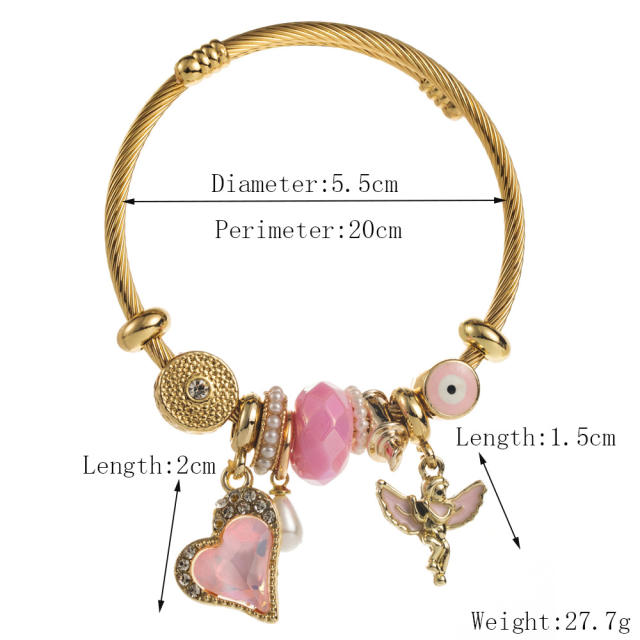 Handmade beaded stainless steel bracelet with love angel alloy accessories