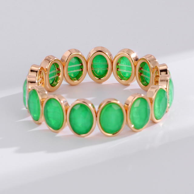 Luxury colorful oval shape glass crystal elastic bangle bracelet
