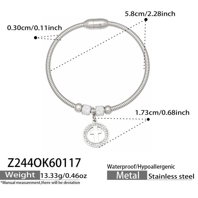 Magnetic Elastic Bracelet Ins Style Exquisite Multi-Zircon Pendant Stainless Steel Bracelet Set