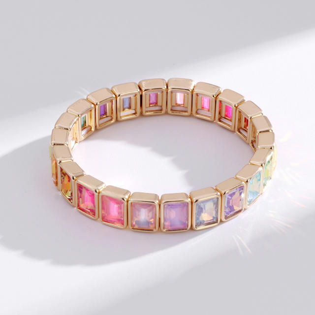 Fashionable colorful glass crystal elastic bangle bracelet for women