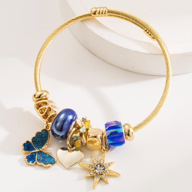 New Beaded Stainless Steel Bracelet Oil Dropping Butterfly Diamond Six-pointed Star Pendant
