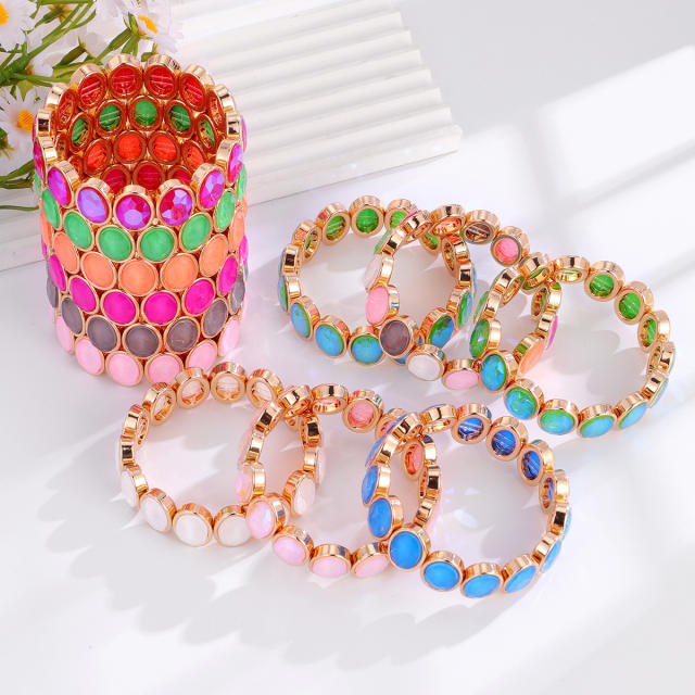 Luxury colorful oval shape glass crystal elastic bangle bracelet