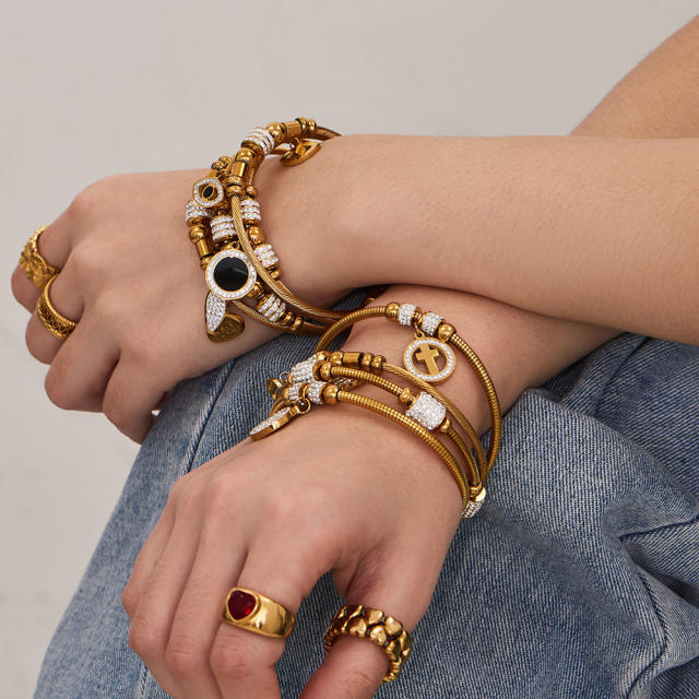 Magnetic Elastic Bracelet Ins Style Exquisite Multi-Zircon Pendant Stainless Steel Bracelet Set