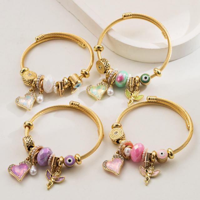 Handmade beaded stainless steel bracelet with love angel alloy accessories