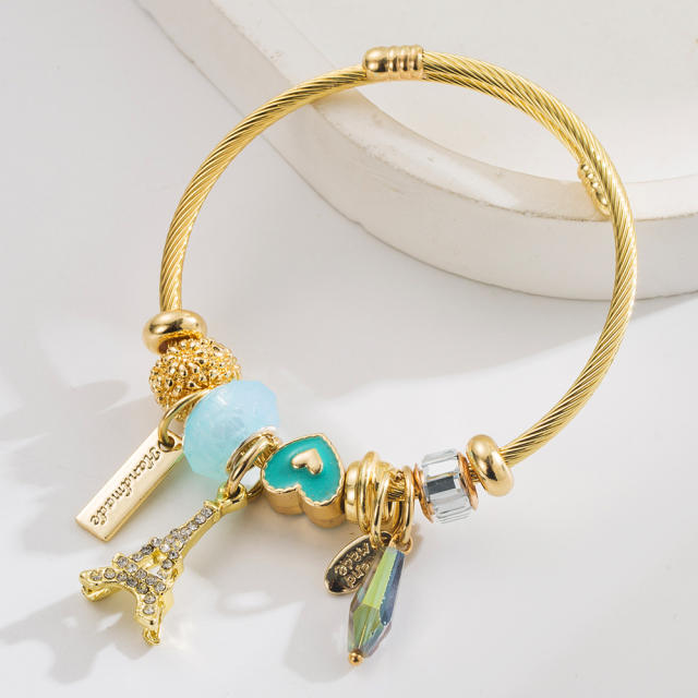 New Style Personalized Creative Life Tree Tower Pendant Bracelet Alloy Diamond Adjustable Stainless Steel Hand Jewelry