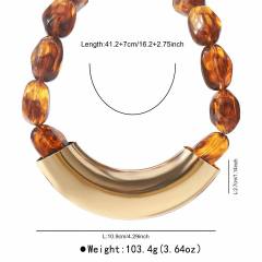 Vintage Geometric Resin Handmade Beaded Necklace Exaggerated CCB Choker Jewelry for Women