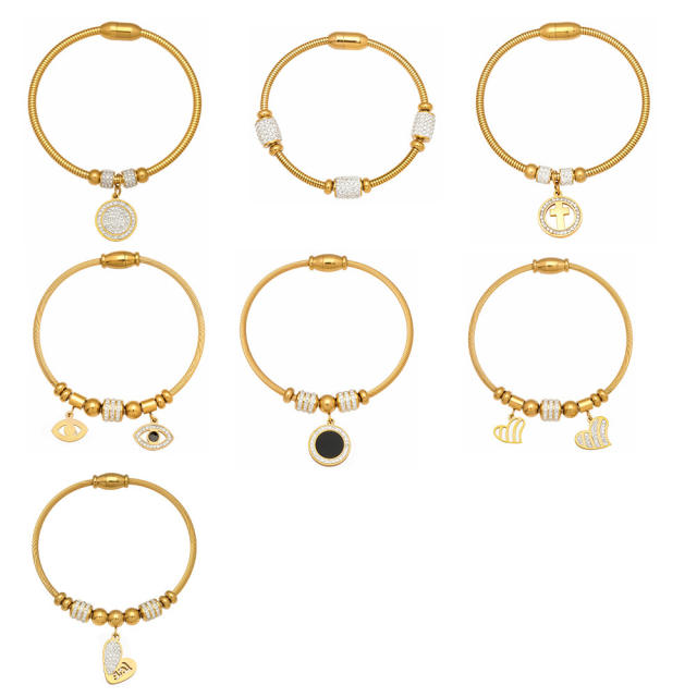 Magnetic Elastic Bracelet Ins Style Exquisite Multi-Zircon Pendant Stainless Steel Bracelet Set