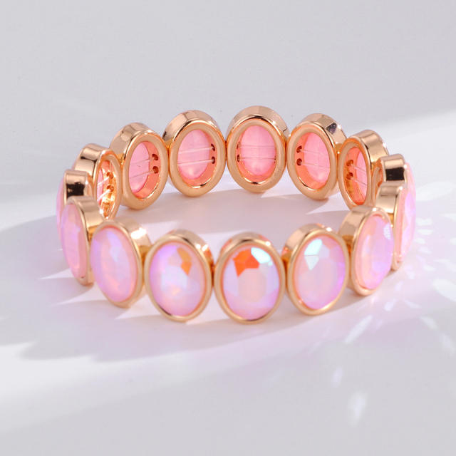 Luxury colorful oval shape glass crystal elastic bangle bracelet