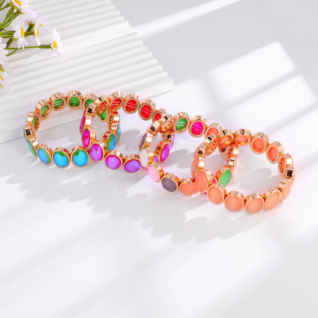 Luxury colorful oval shape glass crystal elastic bangle bracelet