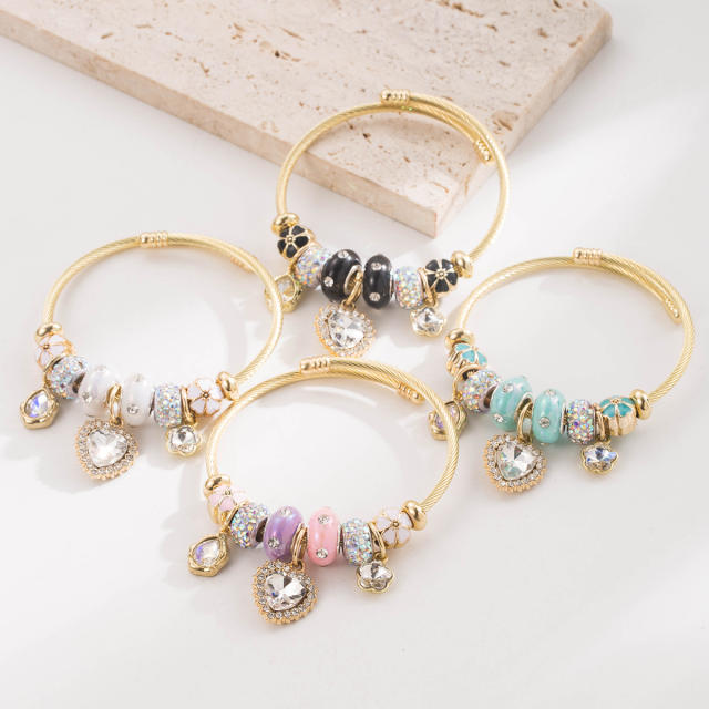Korean Style Bracelet Beaded Diamond-Encrusted Heart Flower Bracelet for Women