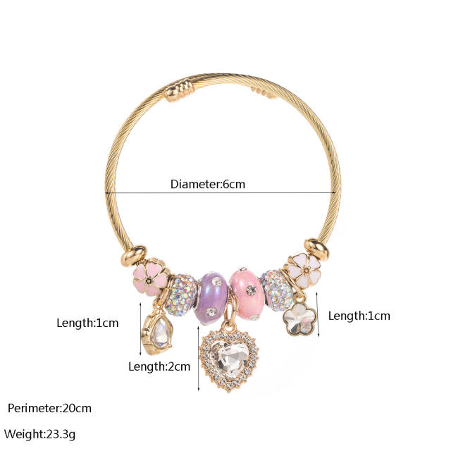 Korean Style Bracelet Beaded Diamond-Encrusted Heart Flower Bracelet for Women