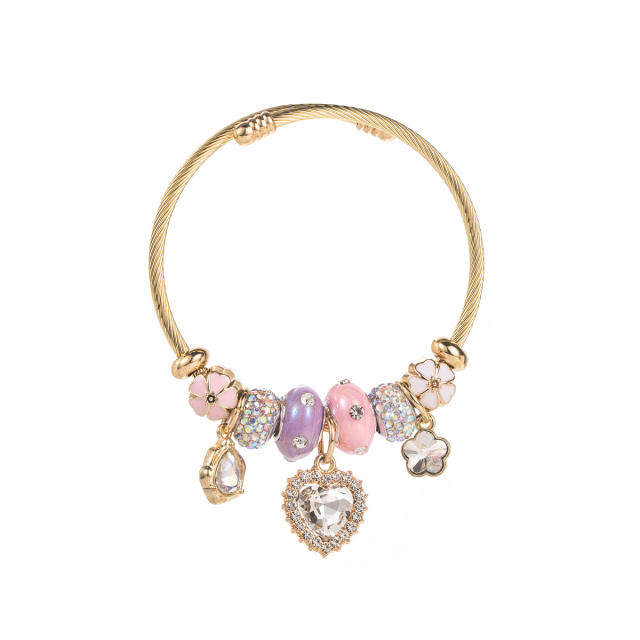 Korean Style Bracelet Beaded Diamond-Encrusted Heart Flower Bracelet for Women