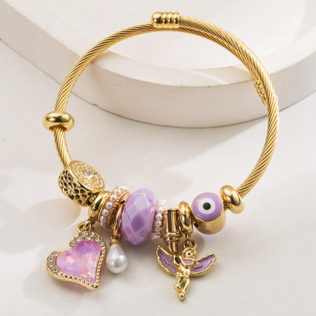 Handmade beaded stainless steel bracelet with love angel alloy accessories