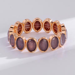 Luxury colorful oval shape glass crystal elastic bangle bracelet