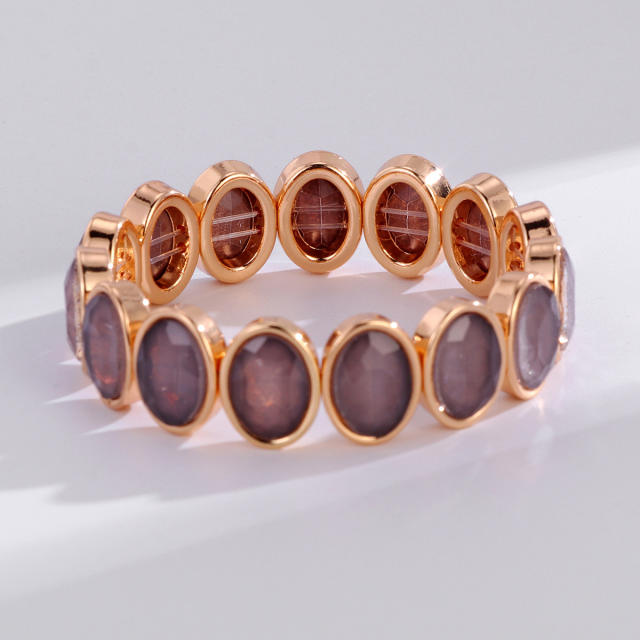 Luxury colorful oval shape glass crystal elastic bangle bracelet