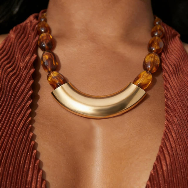 Vintage Geometric Resin Handmade Beaded Necklace Exaggerated CCB Choker Jewelry for Women